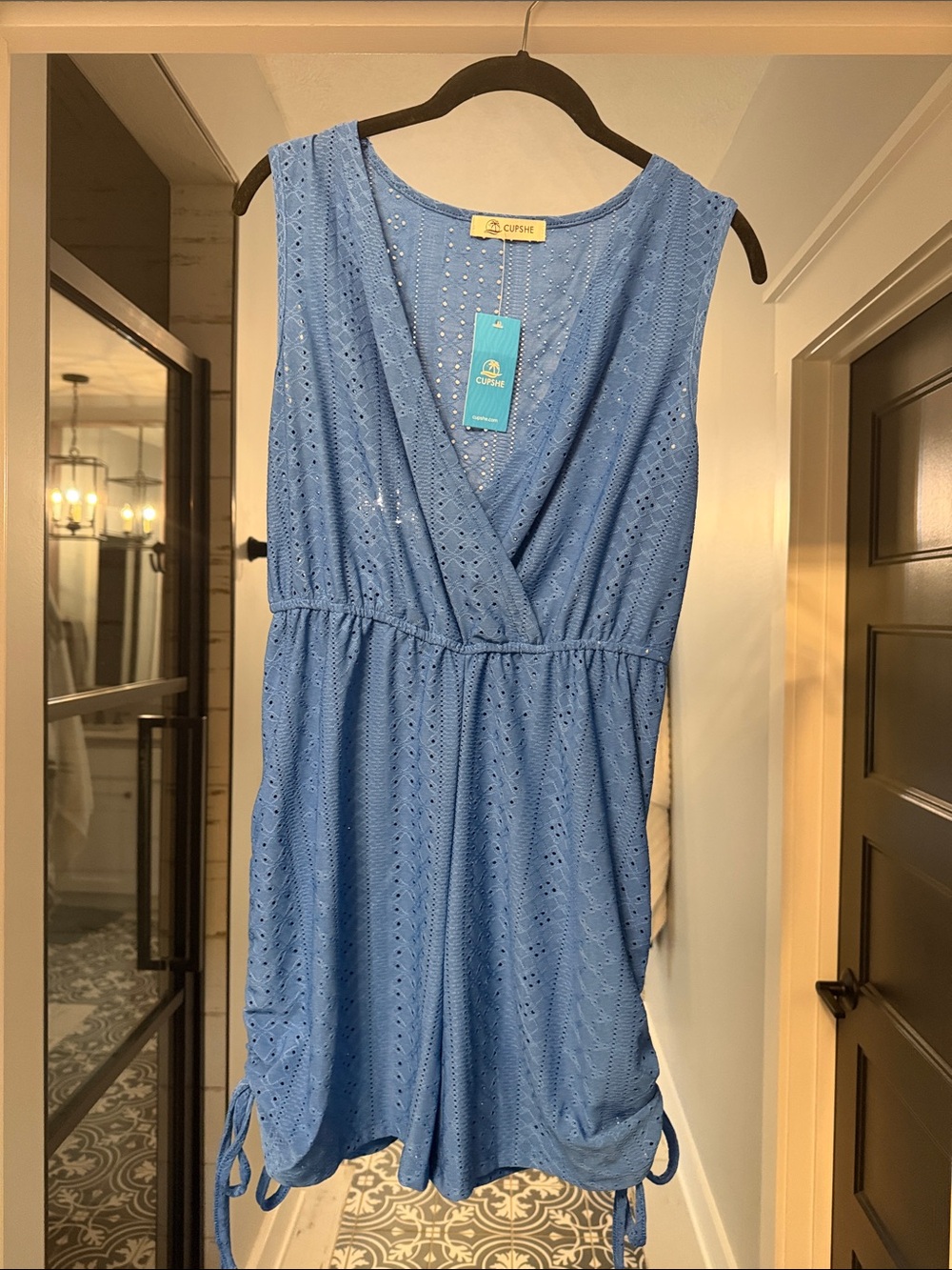 Cupshe Sky Blue Eyelet V-Neck Sleeveless Romper